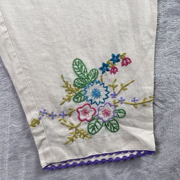Mark, Fore & Strike Linen Pants Women's 12 Cream Embroidered Hems Floral Spring - Picture 5 of 16